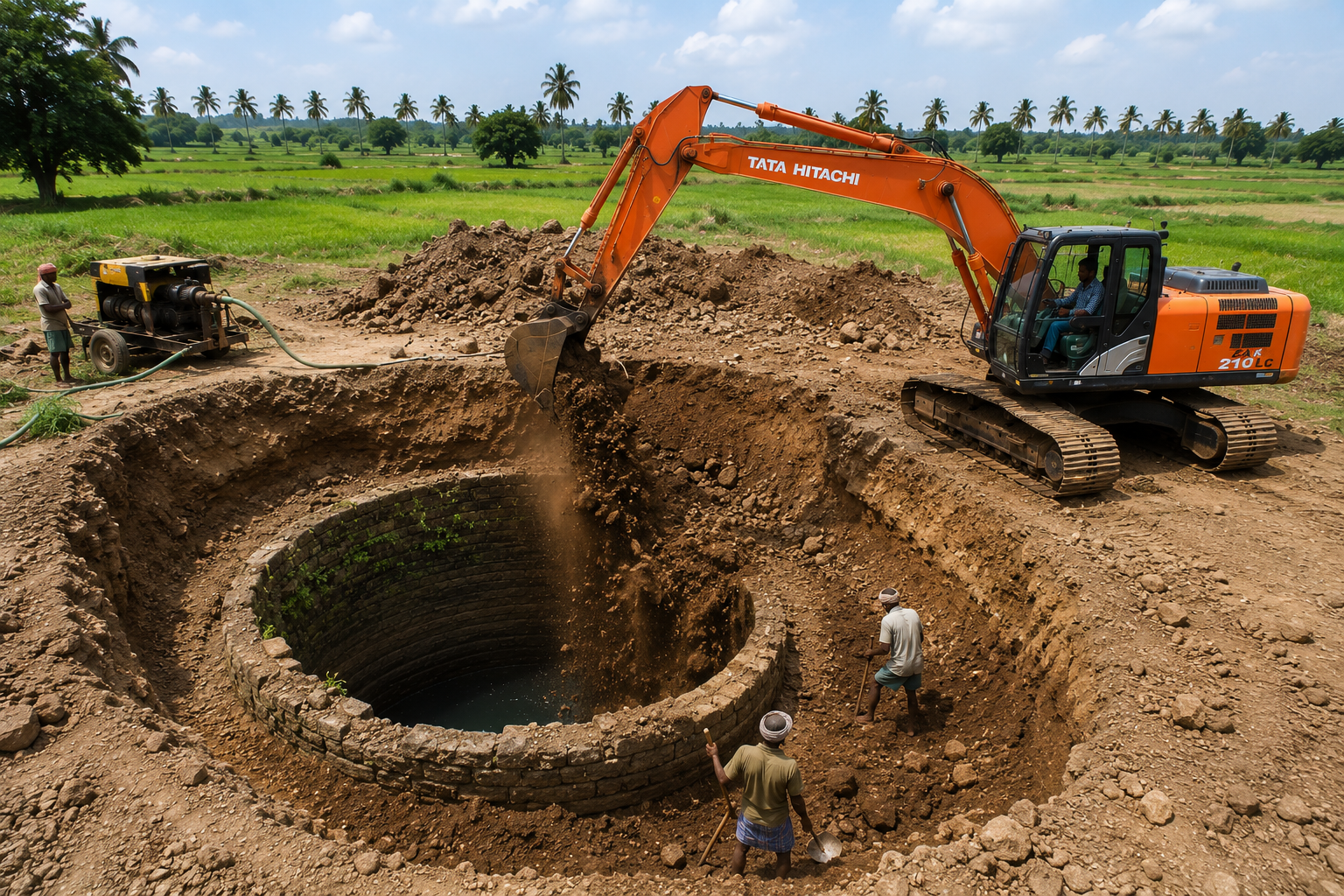 Open well deepening contractor using rock breaker to increase well depth Tamil Nadu